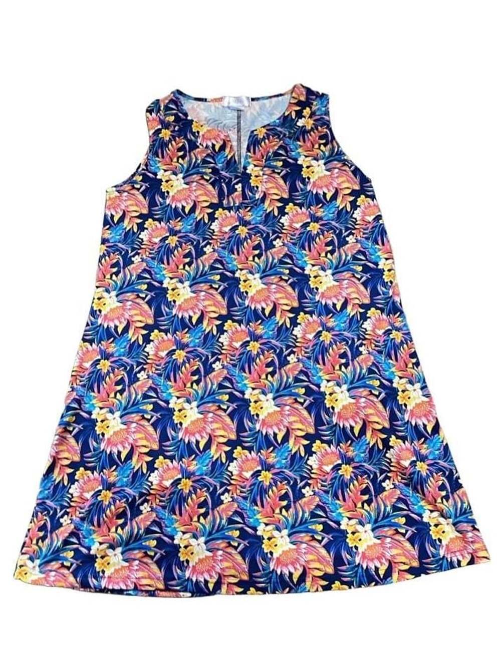 Still Parker Collection Blue Tropical Floral Sleeveless Tank Dress Size M